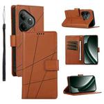 For Realme GT 6 Global PU Genuine Leather Texture Embossed Line Phone Case(Brown)