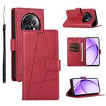 For Realme 13+ PU Genuine Leather Texture Embossed Line Phone Case(Red)