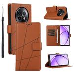 For Realme 13+ PU Genuine Leather Texture Embossed Line Phone Case(Brown)