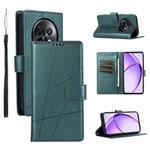 For Realme 13+ PU Genuine Leather Texture Embossed Line Phone Case(Green)