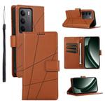 For Realme C75 / Realme 14x PU Genuine Leather Texture Embossed Line Phone Case(Brown)