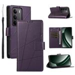 For Realme C75 / Realme 14x PU Genuine Leather Texture Embossed Line Phone Case(Purple)