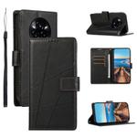 For Realme 14 Pro+ PU Genuine Leather Texture Embossed Line Phone Case(Black)