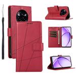 For Realme 14 Pro+ PU Genuine Leather Texture Embossed Line Phone Case(Red)