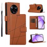 For Realme 14 Pro+ PU Genuine Leather Texture Embossed Line Phone Case(Brown)