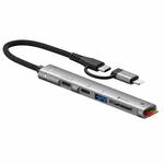 5 in 1 USB-C / Type-C+8 Pin to USB-C / Type-C + USB + SD & TF Card Reader