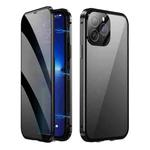 For iPhone 15 Pro Max Dual-Lock Anti-peeping Glass 360 Full Body Frosted Magnetic Phone Case(Black)