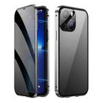 For iPhone 15 Plus Dual-Lock Anti-peeping Glass 360 Full Body Frosted Magnetic Phone Case(Silver)