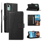 For Nokia C12 PU Genuine Leather Texture Embossed Line Phone Case(Black)