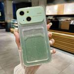 For iPhone 15 Plus Large Window Gradient Glitter Phone Case with Card Slot(Green)