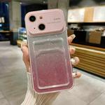 For iPhone 14 Large Window Gradient Glitter Phone Case with Card Slot(Pink)