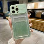 For iPhone 14 Pro Large Window Gradient Glitter Phone Case with Card Slot(Green)