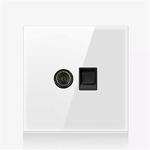 86mm Round LED Tempered Glass Switch Panel, White Round Glass, Style:TV-Computer Socket