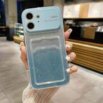 For iPhone 11 Large Window Gradient Glitter Phone Case with Card Slot(Blue)