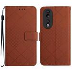 For Honor 90 Rhombic Grid Texture Leather Phone Case(Brown)