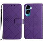 For Honor 90 Lite Rhombic Grid Texture Leather Phone Case(Purple)