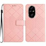 For Honor 200 5G Global Rhombic Grid Texture Leather Phone Case(Pink)