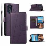 For Motorola Moto G 2022 PU Genuine Leather Texture Embossed Line Phone Case(Purple)