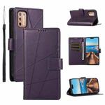 For Motorola Moto G9 Plus PU Genuine Leather Texture Embossed Line Phone Case(Purple)