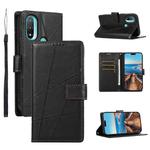 For Motorola Moto E20 PU Genuine Leather Texture Embossed Line Phone Case(Black)