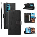 For Motorola Edge 20 PU Genuine Leather Texture Embossed Line Phone Case(Black)