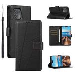 For Motorola Edge 20 Lite PU Genuine Leather Texture Embossed Line Phone Case(Black)