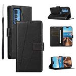 For Motorola Edge 20 Pro PU Genuine Leather Texture Embossed Line Phone Case(Black)