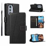 For Motorola Edge 30 Pro PU Genuine Leather Texture Embossed Line Phone Case(Black)