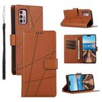 For Motorola Moto G30 PU Genuine Leather Texture Embossed Line Phone Case(Brown)