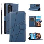 For Motorola Moto G52 PU Genuine Leather Texture Embossed Line Phone Case(Blue)