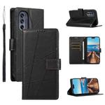 For Motorola Moto G62 5G PU Genuine Leather Texture Embossed Line Phone Case(Black)