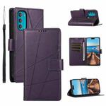 For Motorola Moto G71 5G PU Genuine Leather Texture Embossed Line Phone Case(Purple)