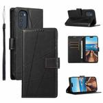 For Motorola Moto E32 PU Genuine Leather Texture Embossed Line Phone Case(Black)