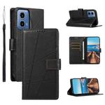 For Motorola Moto G34 PU Genuine Leather Texture Embossed Line Phone Case(Black)