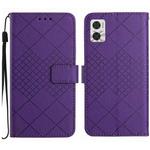 For Motorola Moto E22 / E22i 4G Rhombic Grid Texture Leather Phone Case(Purple)