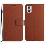 For Motorola Moto E22 / E22i 4G Rhombic Grid Texture Leather Phone Case(Brown)