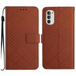 For Motorola Moto G52J 5G Rhombic Grid Texture Leather Phone Case(Brown)