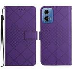 For Motorola Moto G34 5G Rhombic Grid Texture Leather Phone Case(Purple)