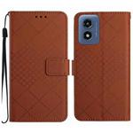 For Motorola Moto E14 Rhombic Grid Texture Leather Phone Case(Brown)