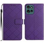 For Motorola Moto G75 5G Rhombic Grid Texture Leather Phone Case(Purple)