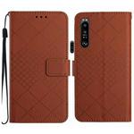 For Sony Xperia 1 IV Rhombic Grid Texture Leather Phone Case(Brown)