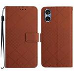 For Sony Xperia 5 V Rhombic Grid Texture Leather Phone Case(Brown)
