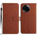 For Realme 11 5G Global Rhombic Grid Texture Leather Phone Case(Brown)