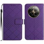 For Realme 12+ Global Rhombic Grid Texture Leather Phone Case(Purple)