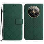 For Realme 12+ Global Rhombic Grid Texture Leather Phone Case(Green)