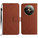 For Realme 12+ Global Rhombic Grid Texture Leather Phone Case(Brown)