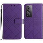 For OPPO Reno12 5G Global Rhombic Grid Texture Leather Phone Case(Purple)