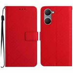 For vivo Y03 4G Rhombic Grid Texture Leather Phone Case(Red)