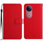 For vivo V50 5G Global Rhombic Grid Texture Leather Phone Case(Red)
