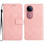 For vivo V50 5G Global Rhombic Grid Texture Leather Phone Case(Pink)